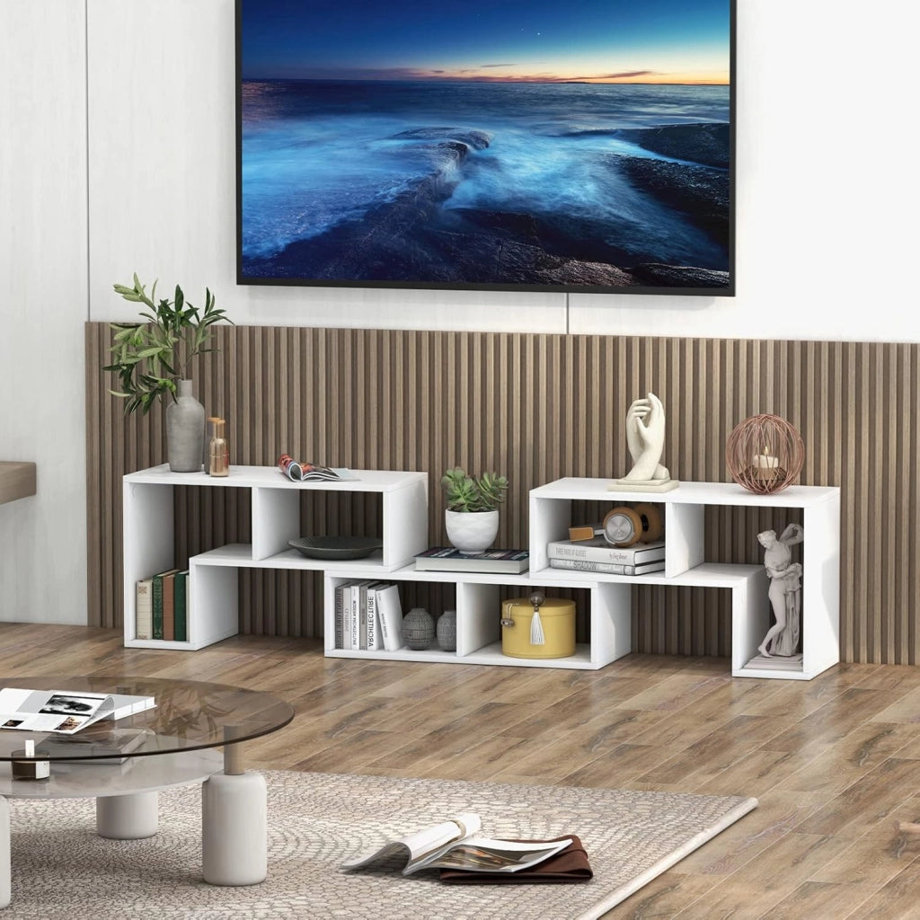 Mobile TV con Ripiani Aperti, Supporto per TV Moderno Fino a 65 Pollici, Ideale per Soggiorno,Camera, 2 Colori,134-180x30x43 cm (Bianco)