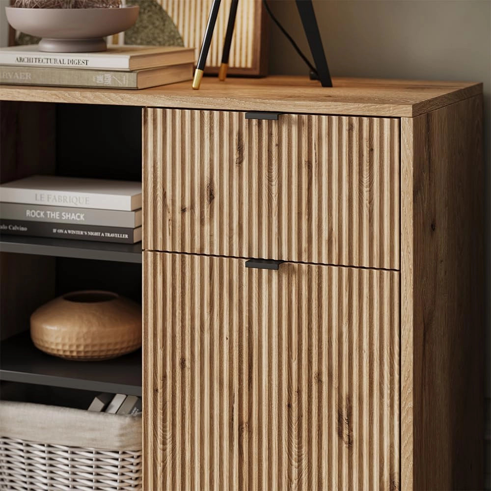 Cassettiera per camera da letto Eliza, Quercia vichinga, 120 x 81.2 cm con 2 cassetti e 2 ante, combinabile con altri mobili della serie Eliza