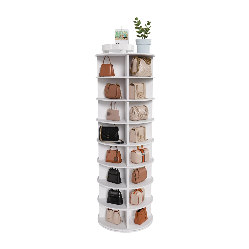 Scarpiera Girevole 360¡ã a Torre ¨C MINIMAL ¨C 8 Ripiani, 32 Paia, Bianco