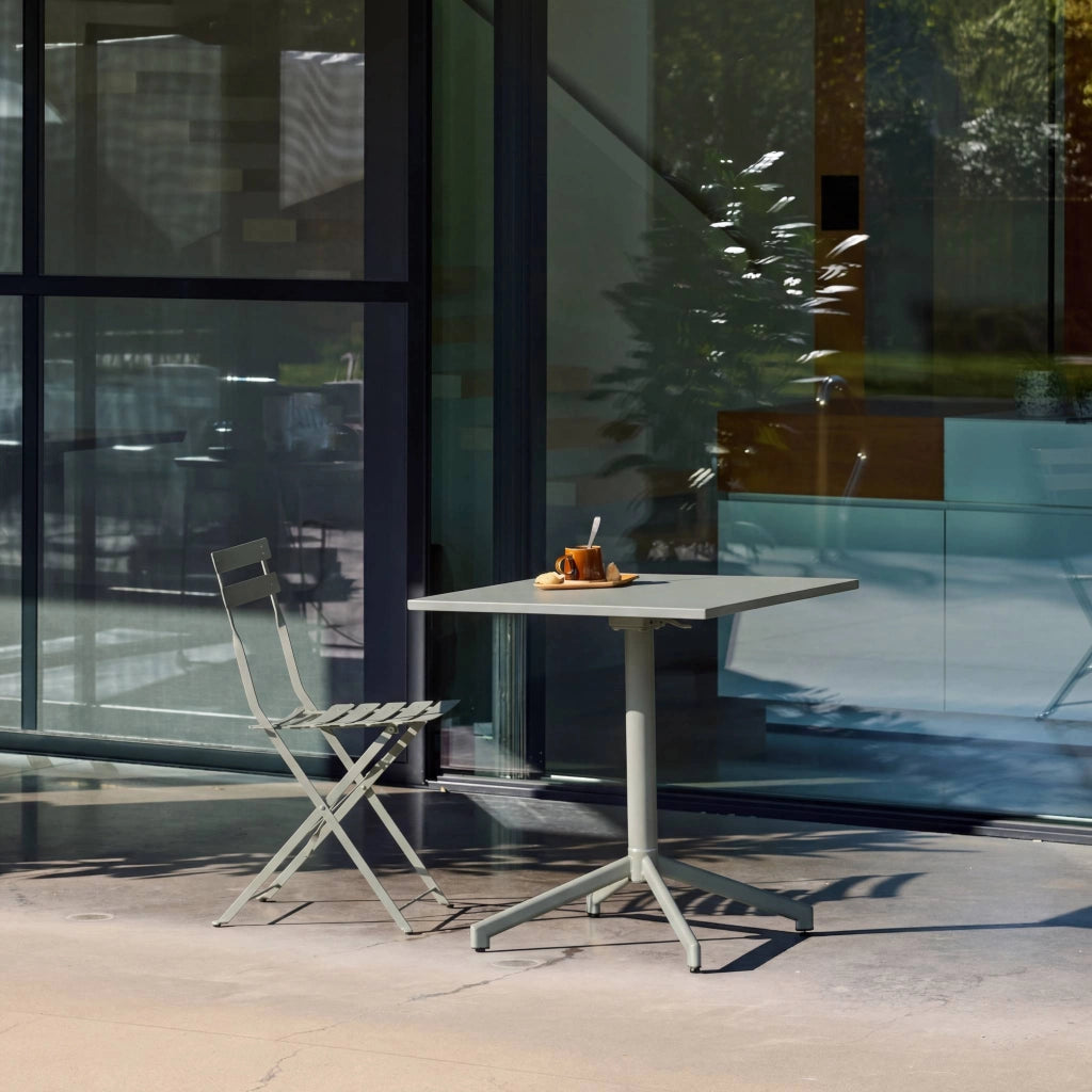 Tavolo da giardino quadrato pieghevole in acciaio, 2 posti, verde kaki