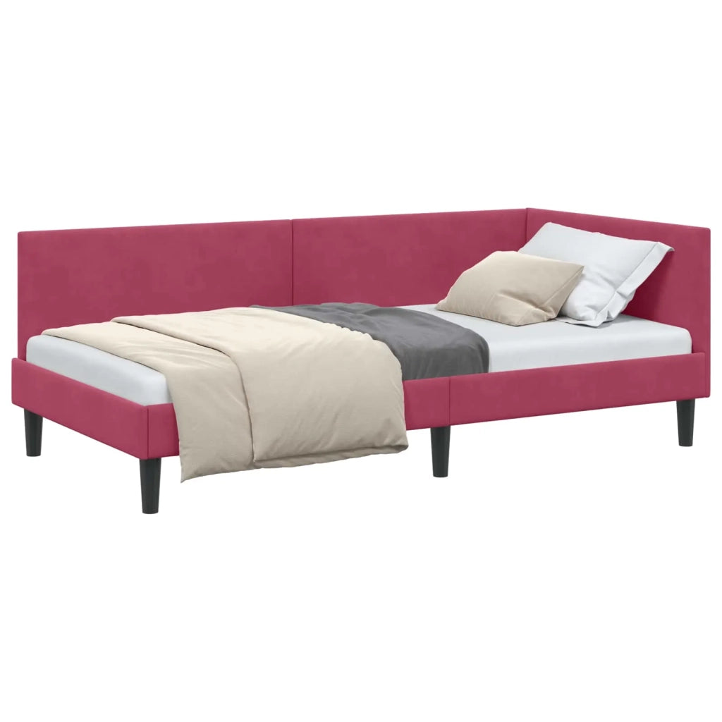 Cornice del letto ad angolo Rosso Vino 90 cm x 190 cm Velluto