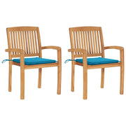 Sedie da Giardino 2 pz con Cuscini Blu Massello di Teak