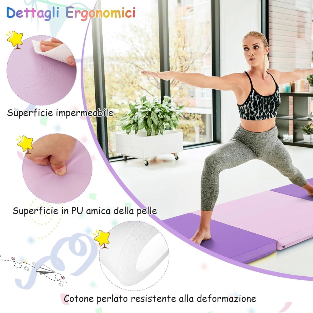 Tappetino da Yoga Spesso, Tappetino Fitness Pieghevole e Portatile con Imbottitura in EPE, Cerniera e Maniglie, Materassino Allenamento da Casa e Palestra, 180 X 60 X 5 cm