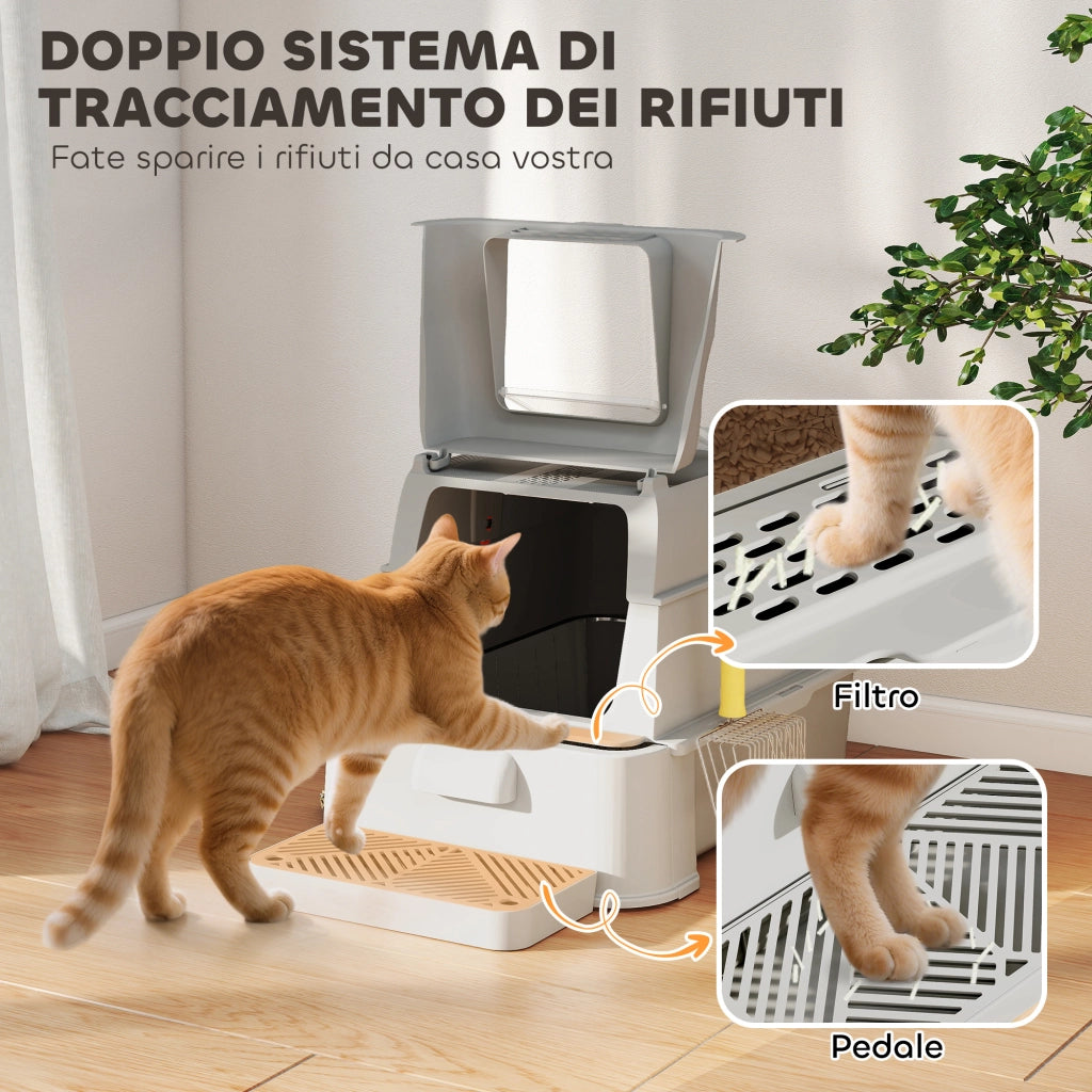 Lettiera per Gatti Chiusa 80L ¨C Xylo ¨C Vassoio Estraibile ABS Acciaio Inox 63x43x43cm Grigio