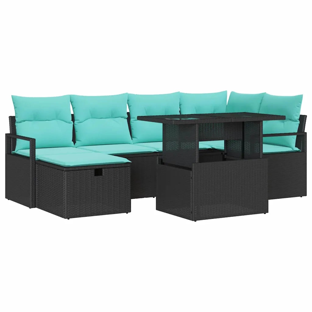 Set Divano da Giardino con cuscino 7 pcs Nero Poly Rattan 3359803