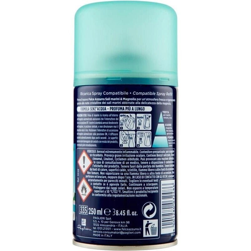 FELCE AZZURRA PROFUMATORE PER AMBIENTE AUTOMATICO RICARICA DA 250 ML FRAGRANZA SALI MARINI