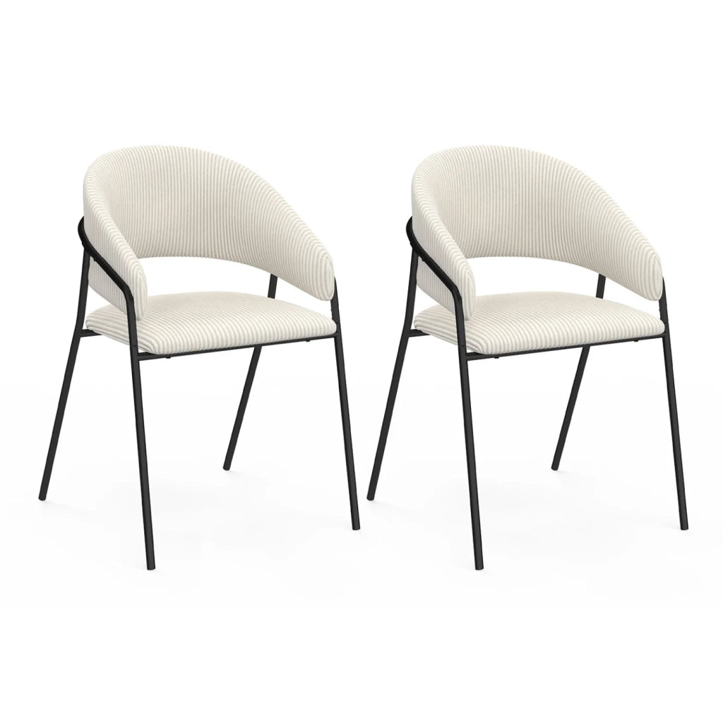 IDMarket - Set di 2 sedie da pranzo VINI in velluto a coste beige con gambe in metallo nero