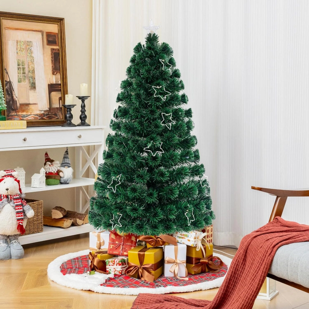 Albero di Natale Artificiale 120/150/180 cm in PVC, Albero di Natale Pre-Illuminato con 18/24/36 Luci, 130/170/230 Punte di Rami, Supporto in Metallo, Christmas Tree, 75 x 150 cm (Dia. x A)