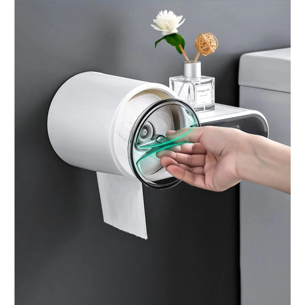 Trade Shop - Porta Rotolo Carta Igienica Con Cassetto Multifunzione Adesivo A Parete Bagno -