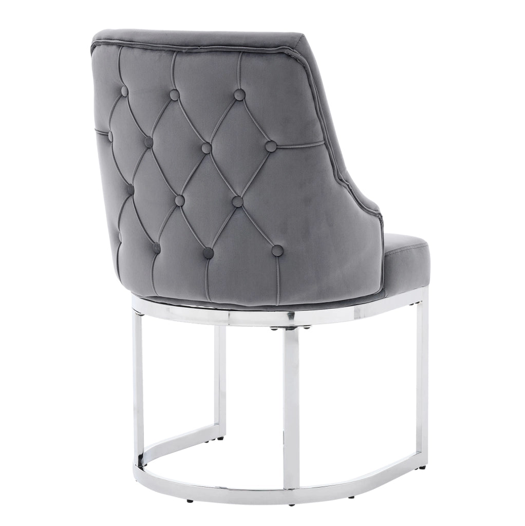 Set di 2 sedie da pranzo in velluto grigio con gambe in metallo argento
