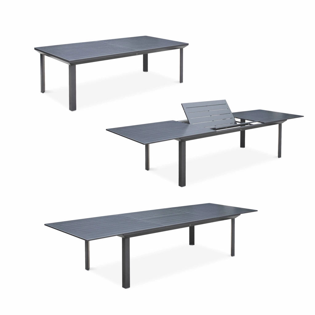 Set tavolo da giardino allungabile con 10 sedie, antracite