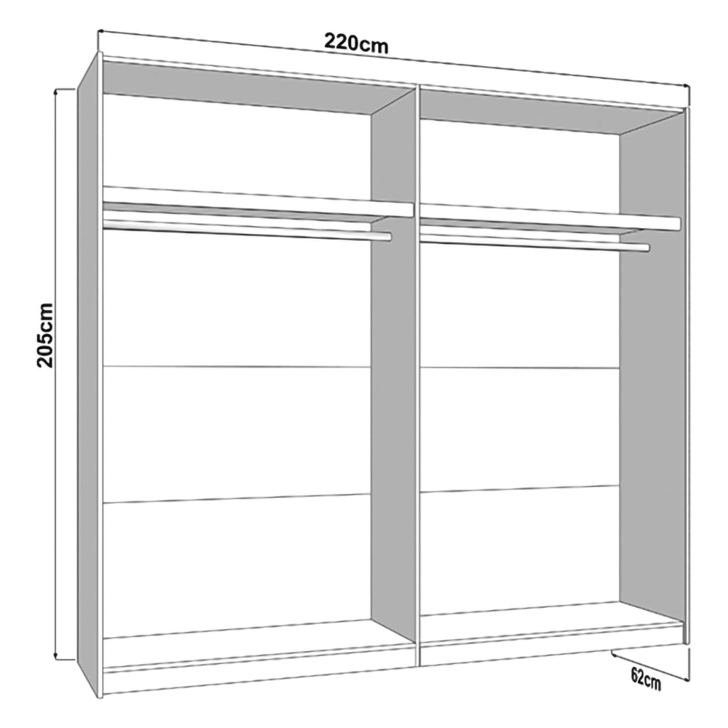 Armadio Camera da Letto Lalibe, Guardaroba 2 Ante 2 Ripiani, 220x205h cm Bianco Opaco