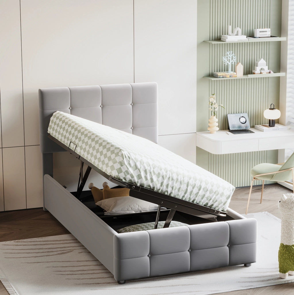 Letto imbottito per bambini 90x200 cm con contenitore grigio