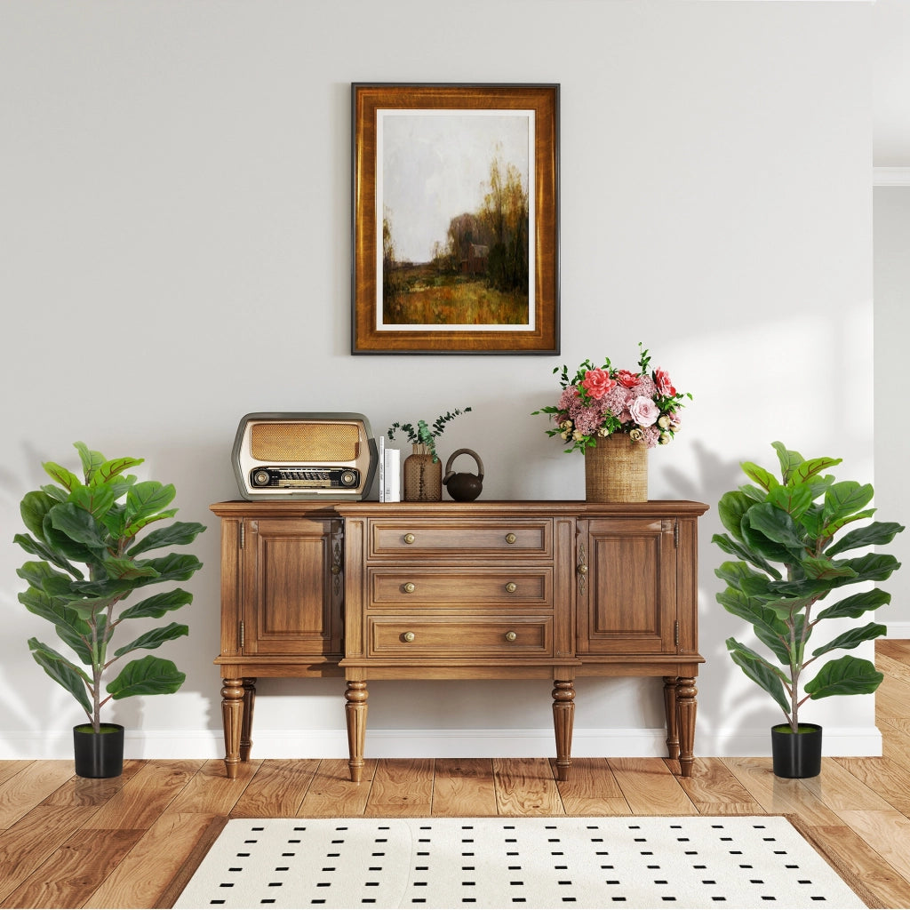 Pianta Artificiale Ficus - Xylo - Set 2 Pezzi 80cm con Vaso Plastica Verde