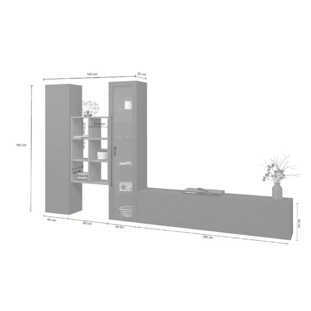 Mobile Soggiorno Ausonia, Parete Attrezzata 15 Ripiani Made in Italy, 320x30x180h cm Nero Antracite