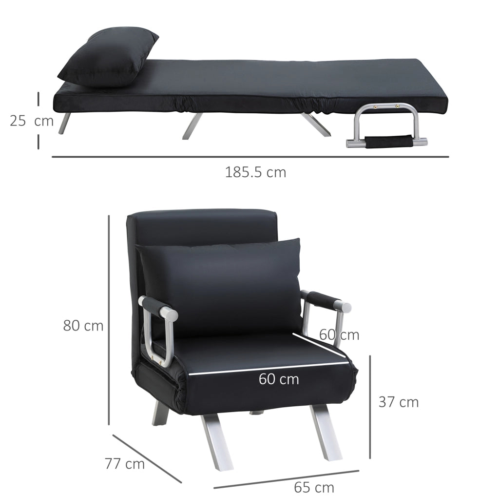 Divano letto 2 in 1 con schienale regolabile nero