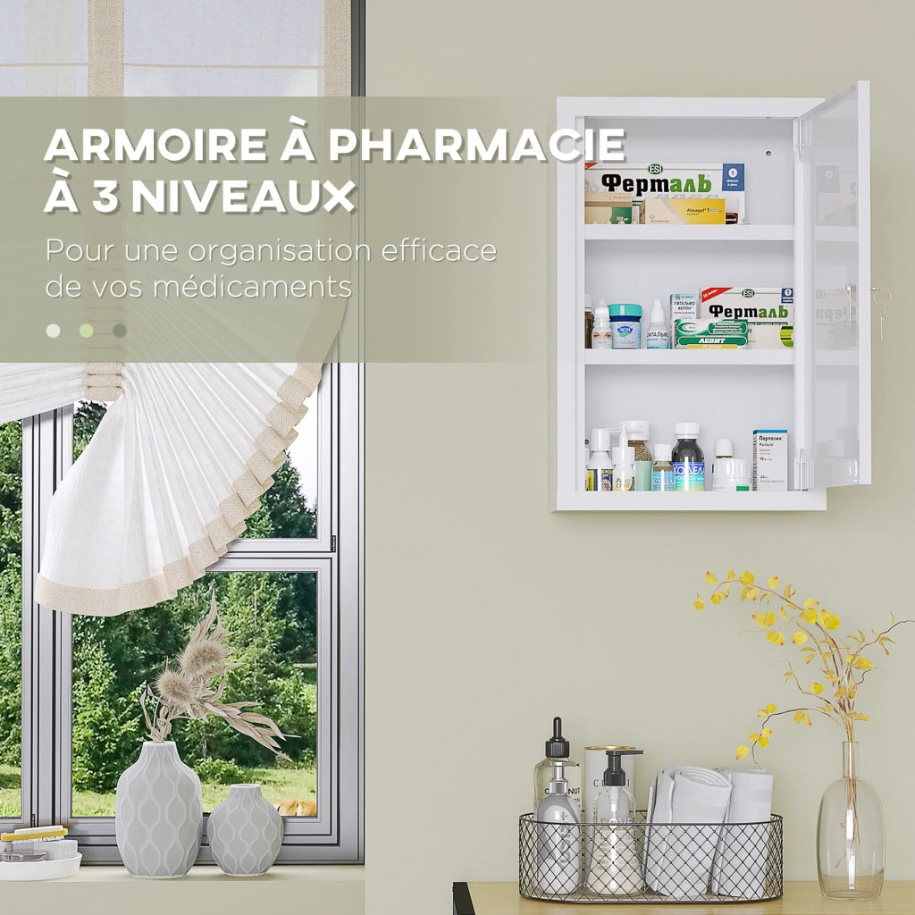 Armadio da muro in acciaio 3 ripiani porta bloccabile ¨C Zephmum ¨C Bianco 30x14x46cm