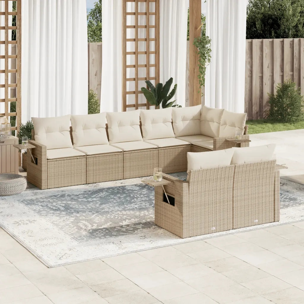 Set Divano da Giardino 8 pz con Cuscini Beige in Polyrattan 3252755