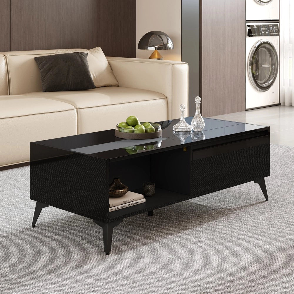 Tavolino da Caff¨¨ Multifunzionale ¨C MINIMAL ¨C Nero Lucido, Altezza Regolabile, 110x50x48 cm