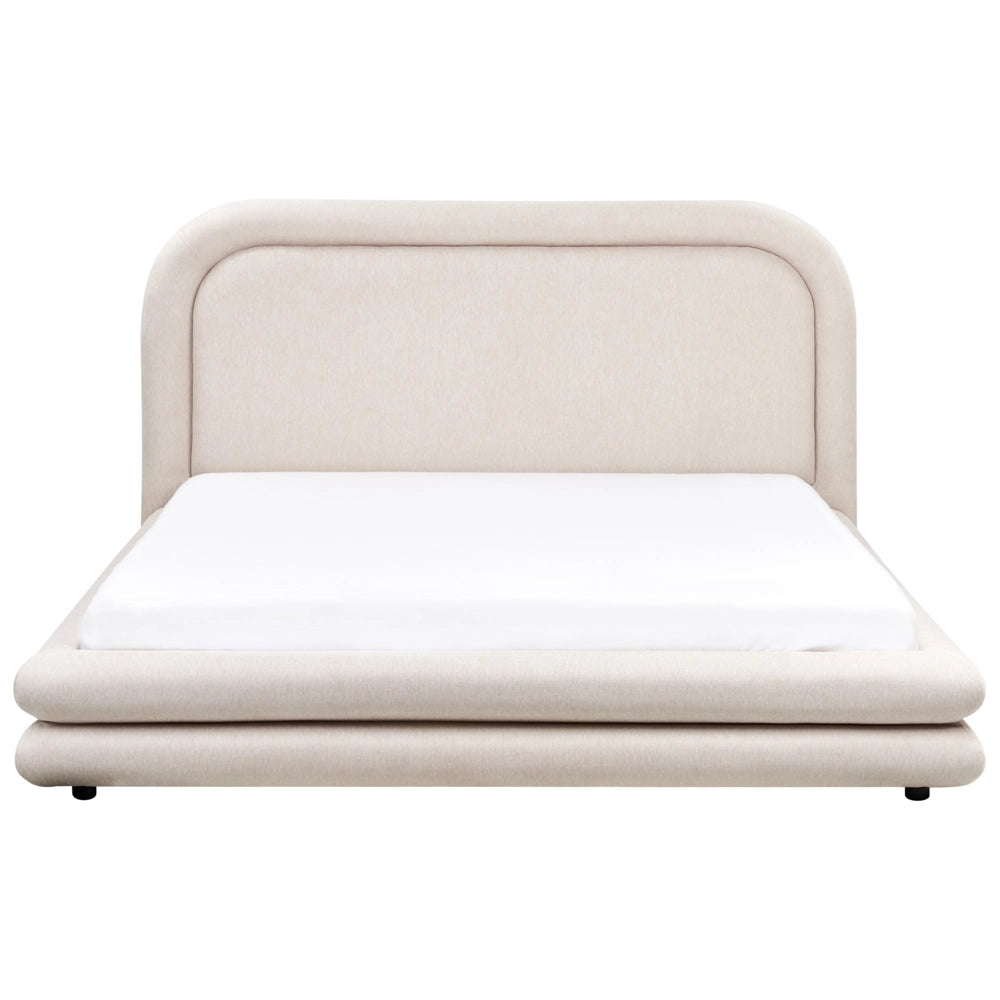 Letto imbottito in tessuto beige chiaro con testiera e giroletto 160 x 200 cm camera da letto elegante