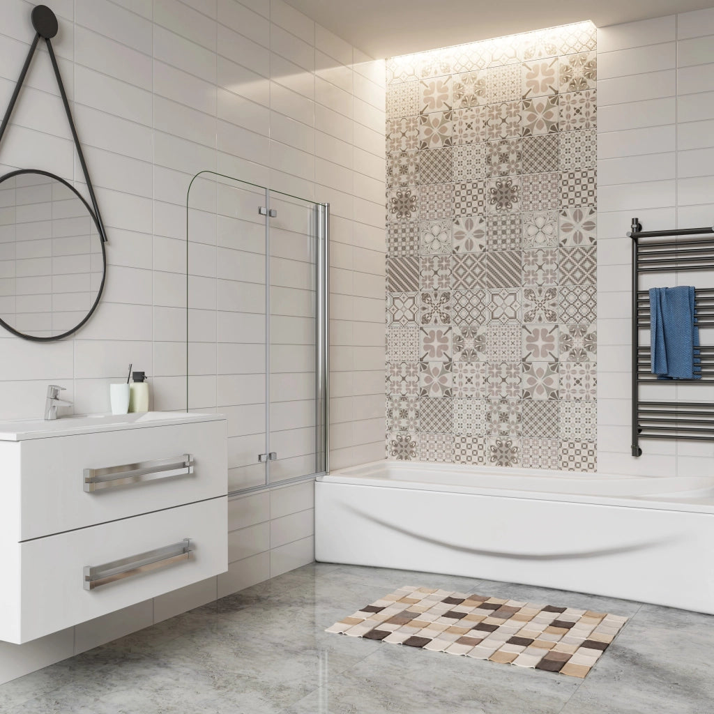 H.140 cm Sopravasca da Bagno da 110 cm Doccia Due Ante Pieghevoli a Libro Vetro Temperato 6 mm Anticalcare Telaio Cromato Lucido