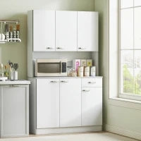 Credenza Cucina Moderna con Cassetto e Armadietti, in Legno, 101x39x180 cm, Bianco e Grigio