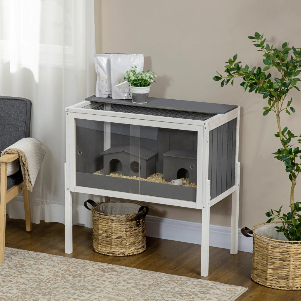Gabbia per Criceti in Legno con 2 Porte Acriliche ¨C zephmum ¨C 82x45x81 cm Grigio Scuro