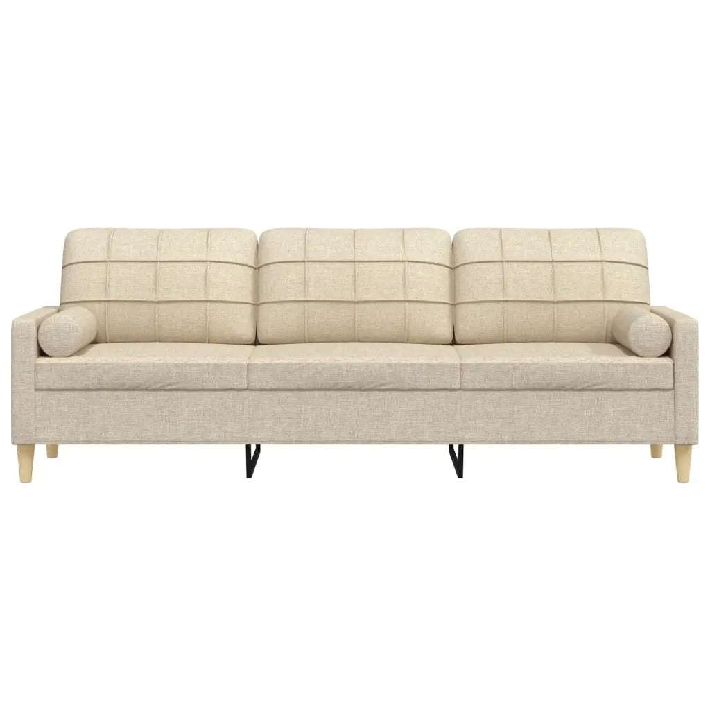 Divano a 3 Posti con Cuscini-Sofa 3 Posti con Cuscini Crema 210 cm in Tessuto