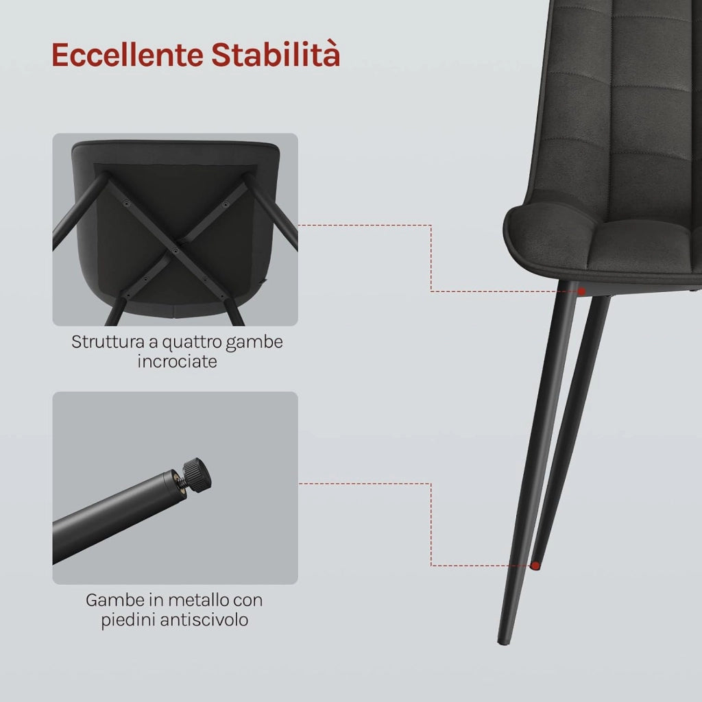 Sedie da Pranzo con Schienale senza Braccioli Sgabello in Tessuto per Cucina Antracite BH247an-2