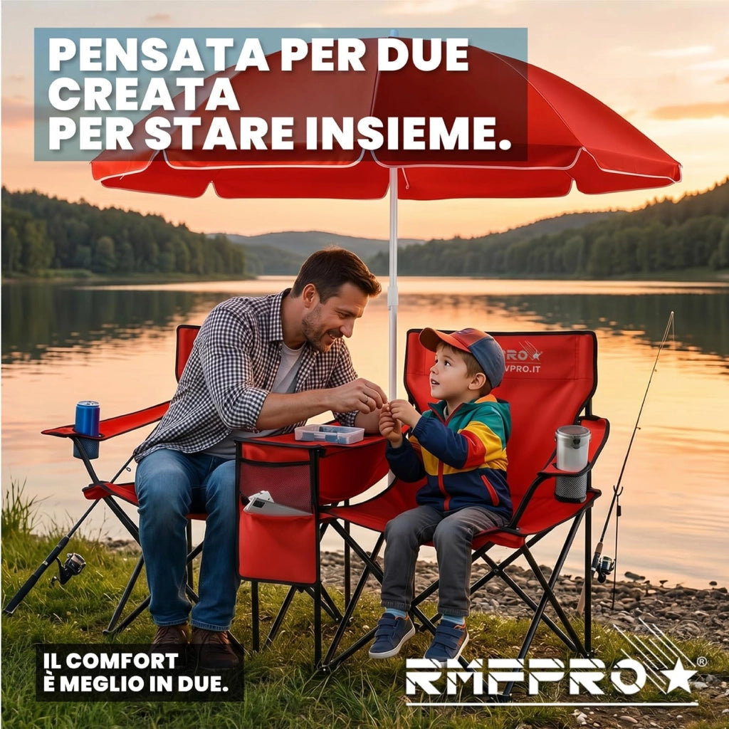 RMF PRO KIT OMBRELLONE + 2 SEDIE PIEGHEVOLI ROSSO