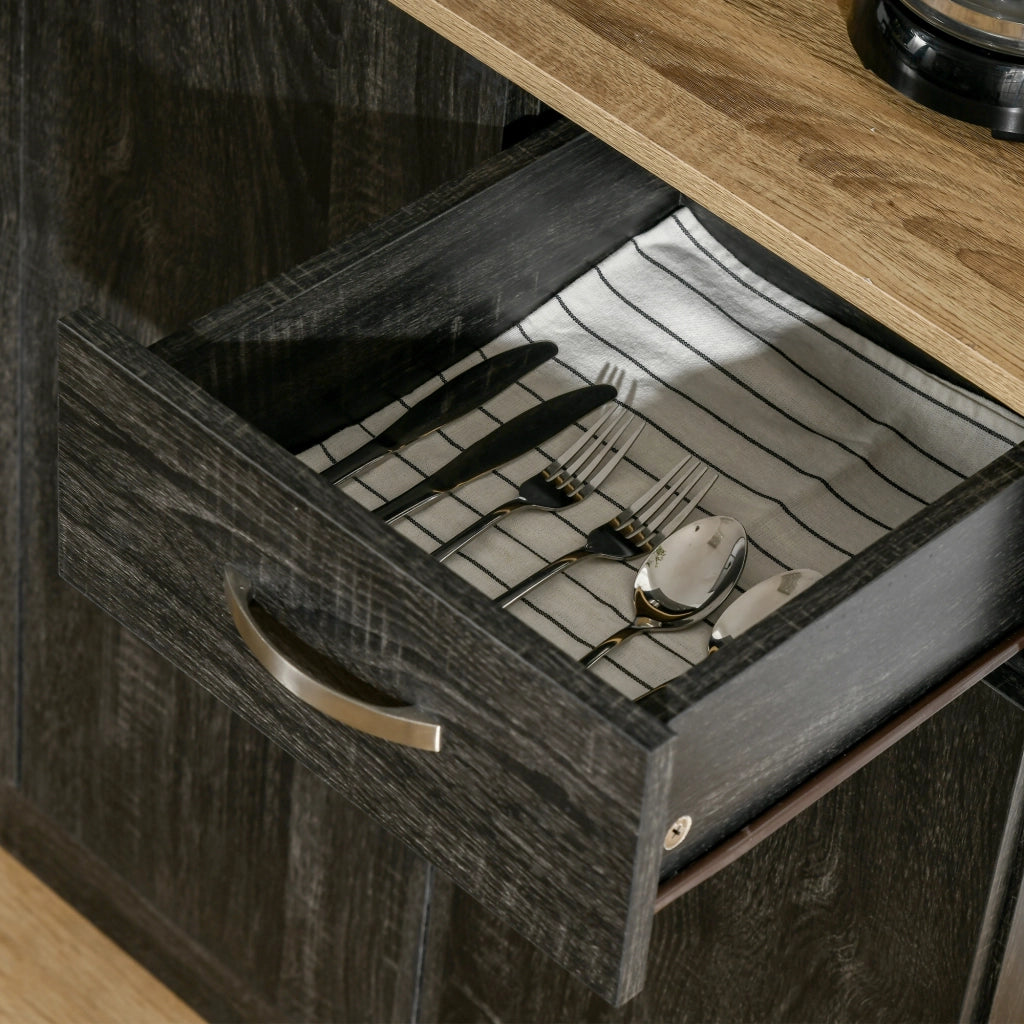 Mobile Dispensa Alto 101x39x180 cm con Cassetto e Armadietti in Truciolato Nero