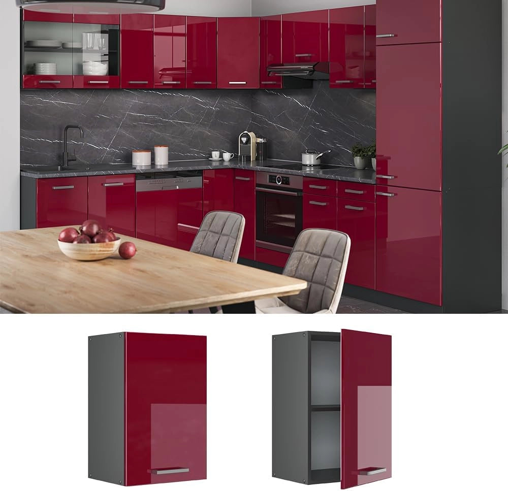 Pensile da cucina R-Line, Rosso lucido, 40 cm, per la libera combinazione all'interno di sistemi cucina modulari