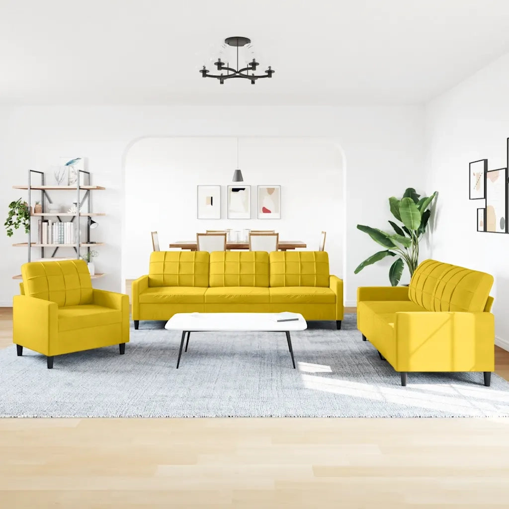 Set di Divani 3 pz con Cuscini giallo in Velluto