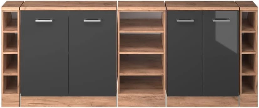 Set di mobili sottotetto Rion, Antracite lucido, 210 cm Set di 5 carcasse armadio profondità 60 cm, adatto per il salvaspazio sotto tetti spioventi