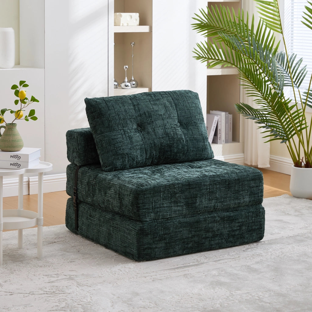 OKWISH Divano Letto Pieghevole con Schienale e Cuscini per Testa e Zona Lombare, Salvaspazio, Ciniglia Verde Smeraldo