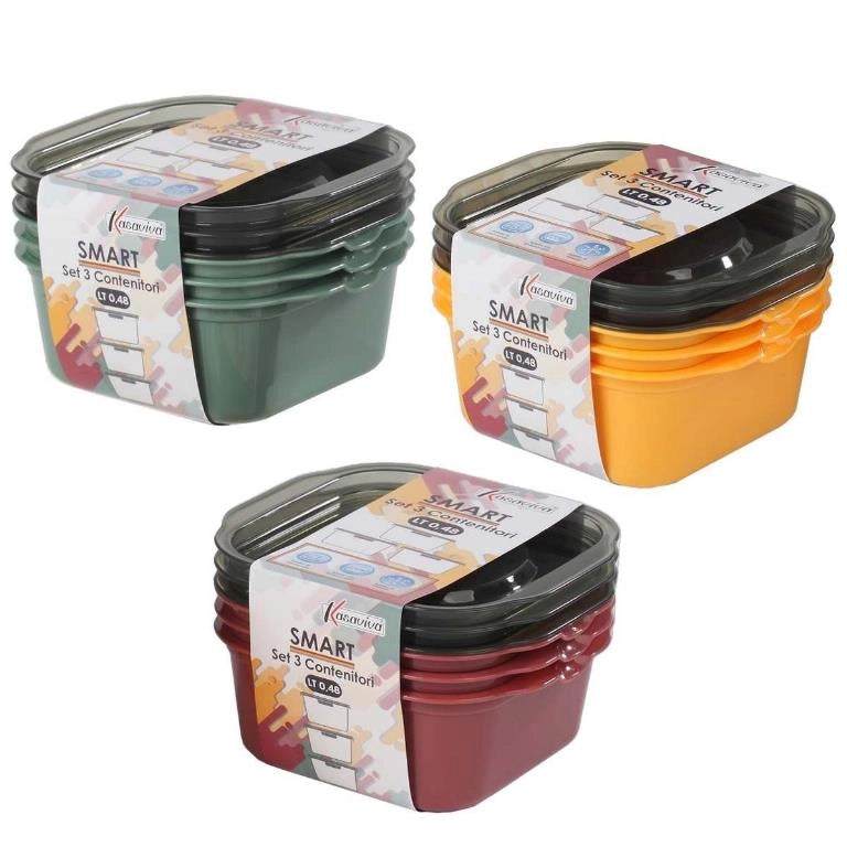 Set 3 Pezzi Frigobox per Alimenti Quadrato Smart Maia 0,48 Litri 3 Colori