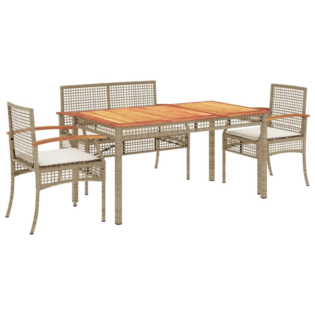 Set da Pranzo da Giardino 4 pz con Cuscini Beige in Polyrattan