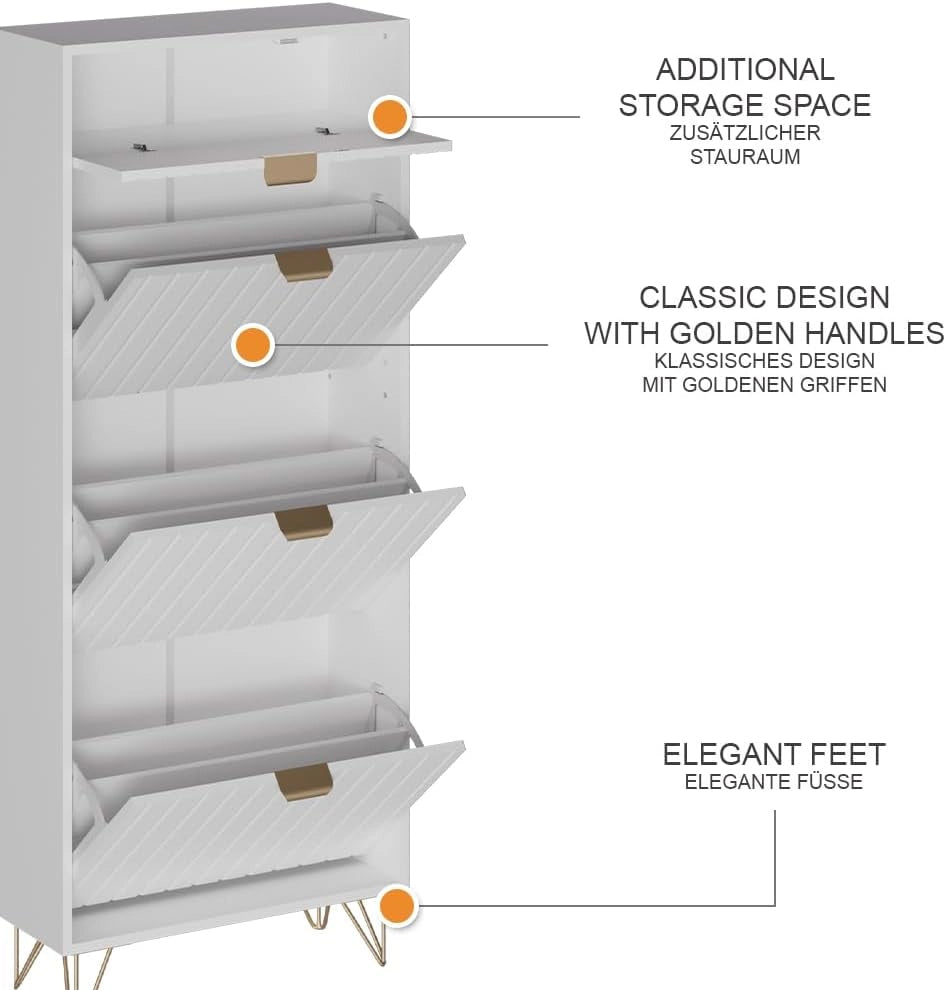 Armadio per le scarpe Helge, Bianco, 60 x 145 cm 3 scomparti, autoportante per una conservazione salvaspazio nell’ingresso