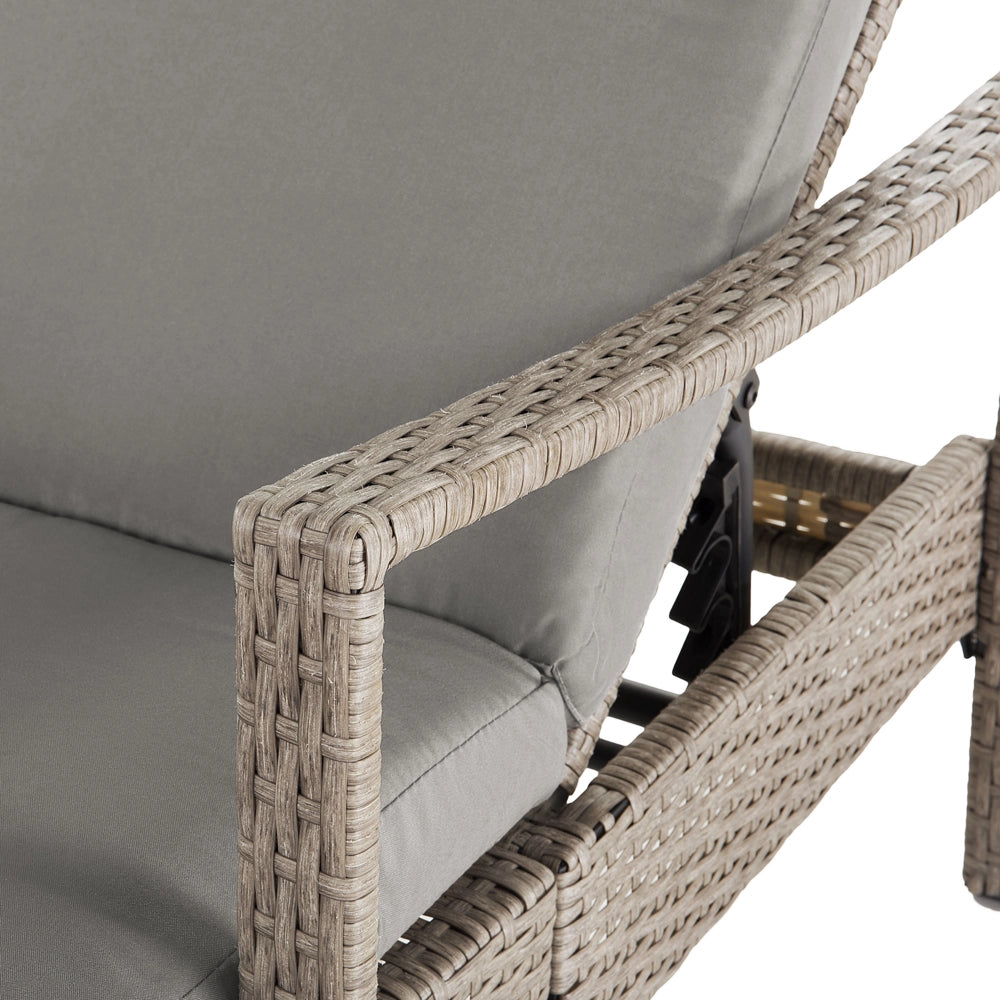 Lettino da esterno da giardino Cuscino in tessuto poliestere rattan marrone e grigio Schienale reclinabile regolabile