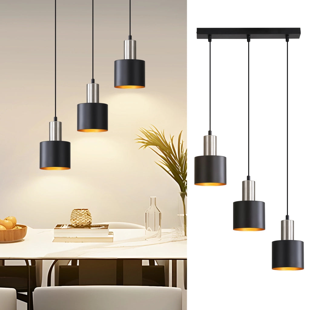 Lampada a Sospensione ZMH vintage 3 luci nero altezza regolabile E27 per isola cucina e sala da pranzo senza lampadina
