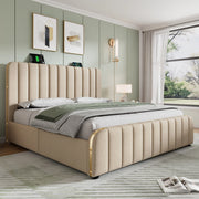 letto matrimoniale 180¡Á200 cm, imbottito, con presa USB/Type-C per la ricarica, 4 cassetti, beige