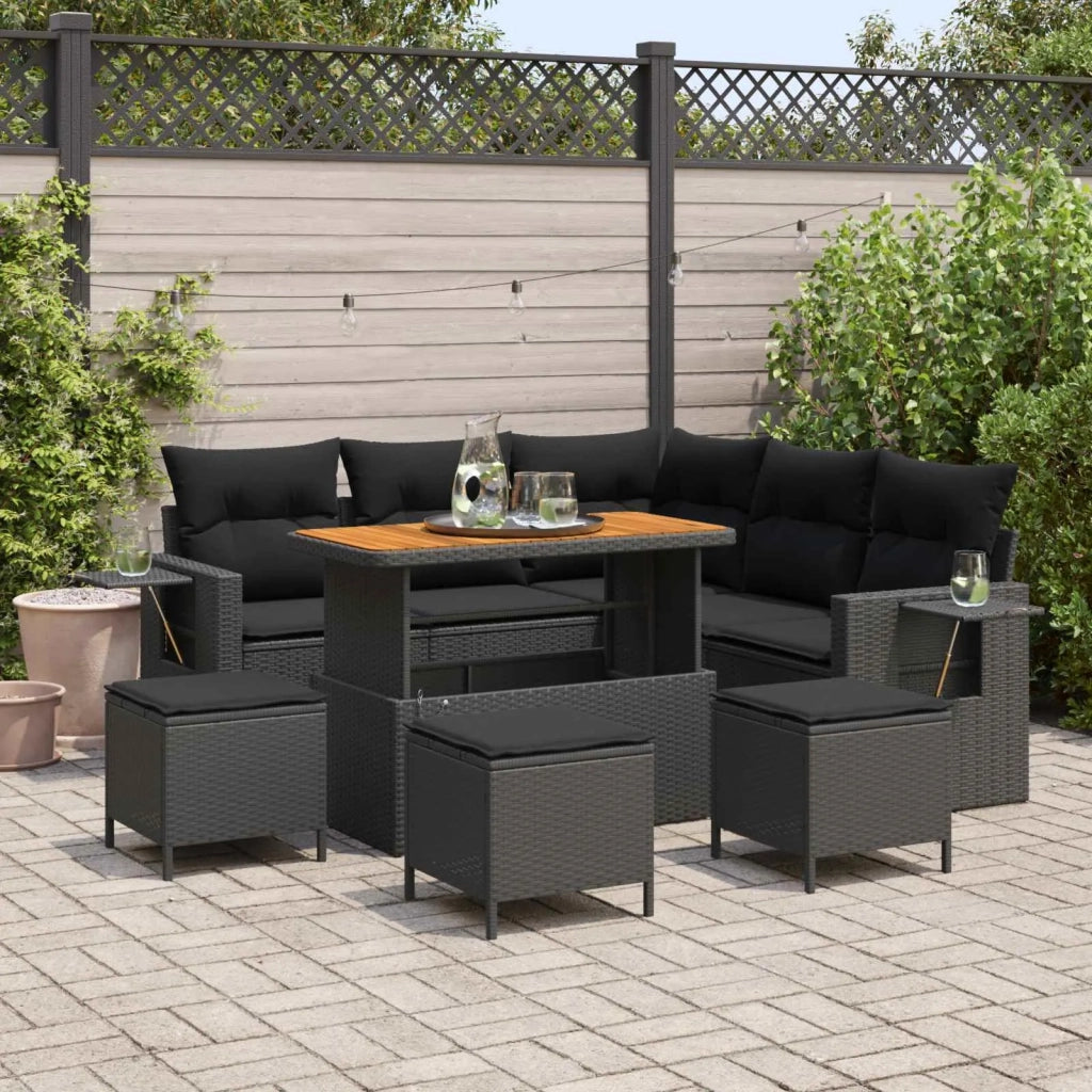 Set Divano da Giardino con cuscino 10 pcs Nero polyrattan