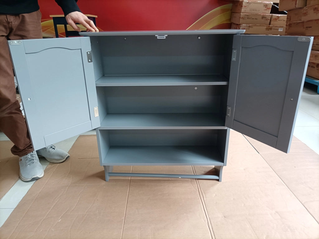 Mobile bagno pensile con portasciugamani, 2 ante, ripiani aperti, MDF grigio chiaro