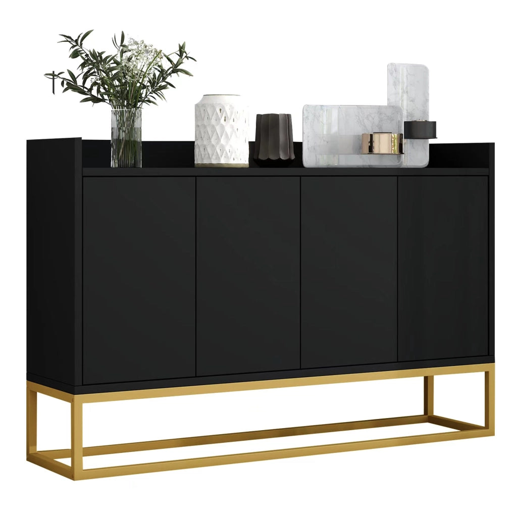 Madia a 4 ante con 2 ripiani regolabili e apertura a pressione per soggiorno 120×30×80 cm nero