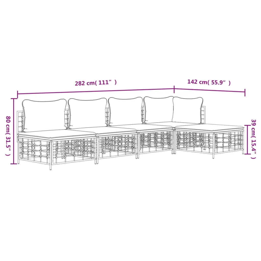 Set Divani da Giardino 5 pz con Cuscini Antracite in Polyrattan