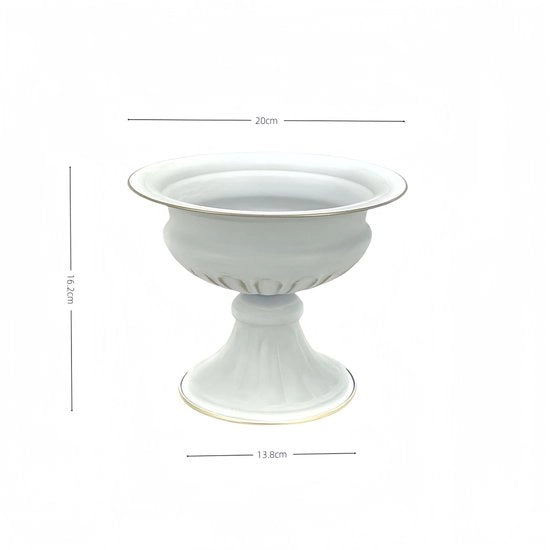 Vaso per fiori, vaso da tavolo con piede, vaso metallico, decorazione di fiori per miniatura, vaso a tromba, vaso per fiori in forma di coppa, decorazione per tavolo da sposi, 1 pezzo, stile bianco, tre grandi dimensioni