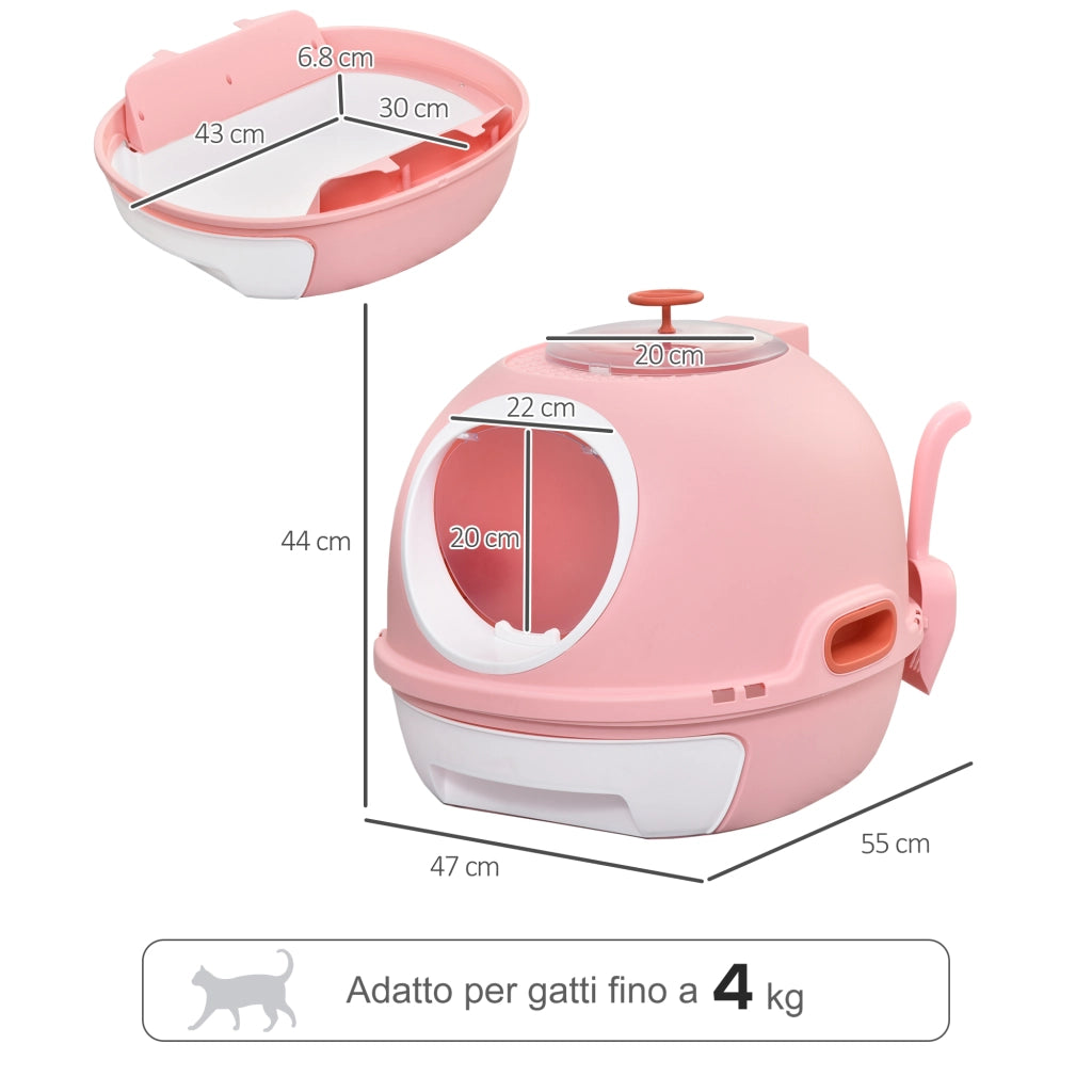 Lettiera per Gatti Chiusa con Vassoio Estraibile e 2 Ingressi ¨C Zephmum ¨C 47x55x44 cm, Rosa