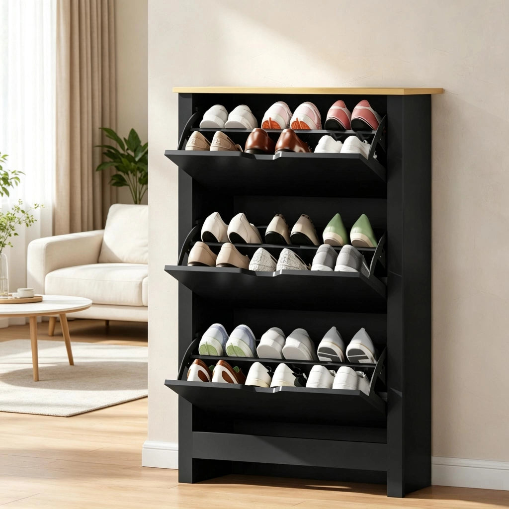 ARMADIO PORTA SCARPE 72x26x112 cm Bianco/nero in pannello truciolare E1