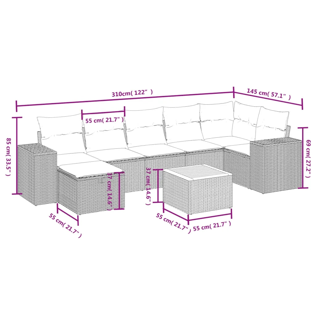Set Divani da Giardino con Cuscini 8 pz Nero in Polyrattan 3265178