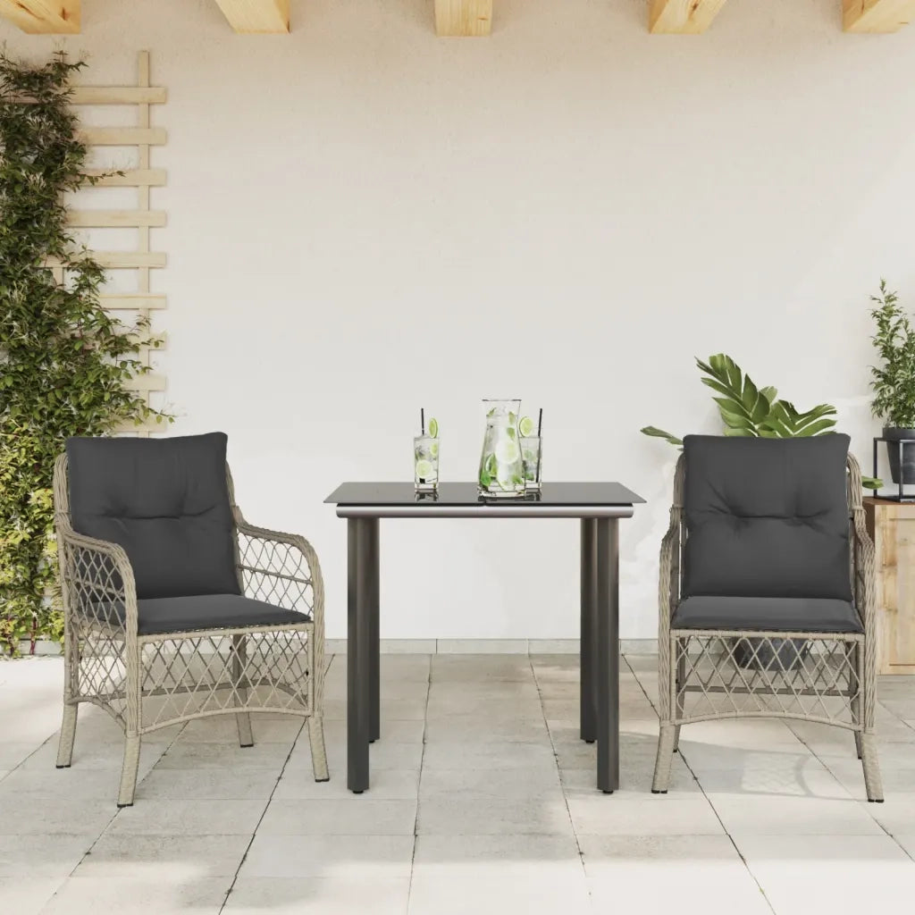 Set da Bistrò 3 pz con Cuscini Grigio Chiaro in Polyrattan